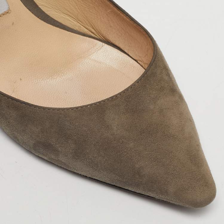 Pre Owned Jimmy Choo Beige Suede Romy Point Toe Pumps Size 35.5