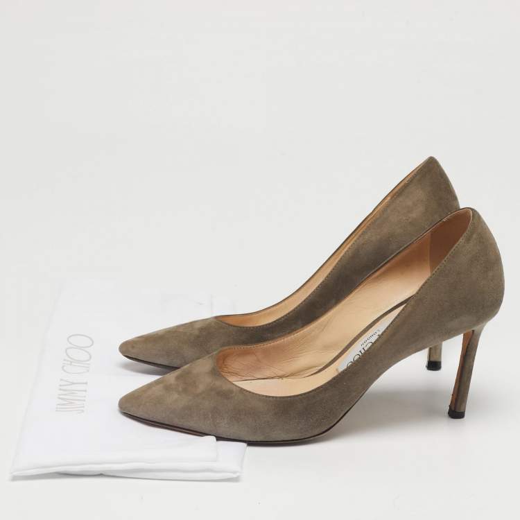 Pre Owned Jimmy Choo Beige Suede Romy Point Toe Pumps Size 35.5