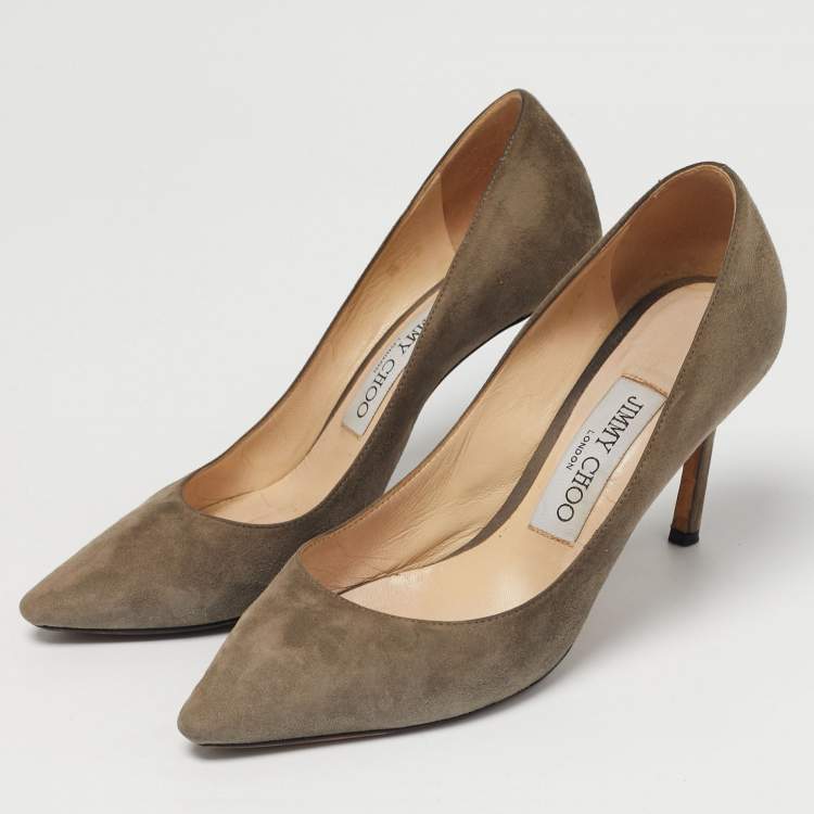Pre Owned Jimmy Choo Beige Suede Romy Point Toe Pumps Size 35.5