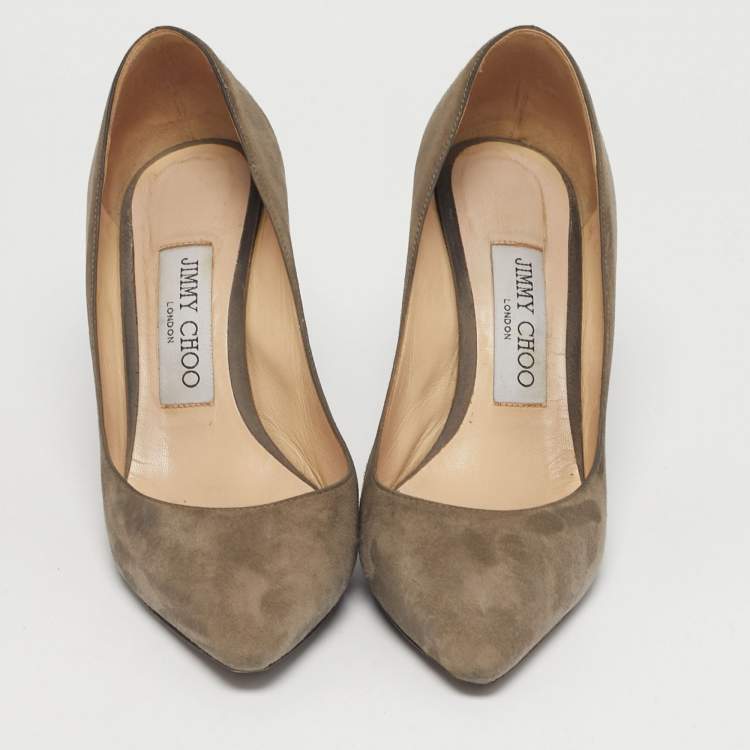Pre Owned Jimmy Choo Beige Suede Romy Point Toe Pumps Size 35.5