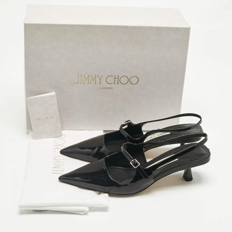 Pre Owned Jimmy Choo Black Patent Leather Didi Slingback Pumps Size 38