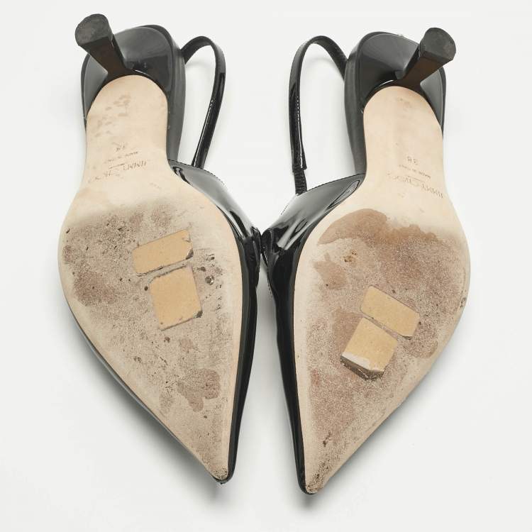 Pre Owned Jimmy Choo Black Patent Leather Didi Slingback Pumps Size 38