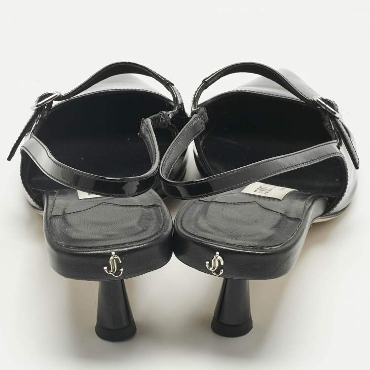 Pre Owned Jimmy Choo Black Patent Leather Didi Slingback Pumps Size 38