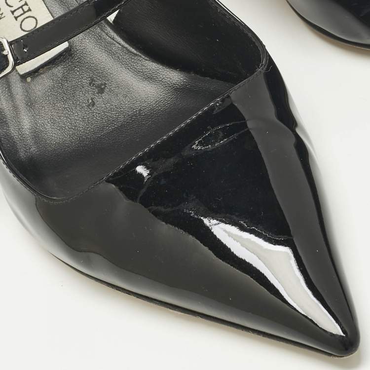 Pre Owned Jimmy Choo Black Patent Leather Didi Slingback Pumps Size 38