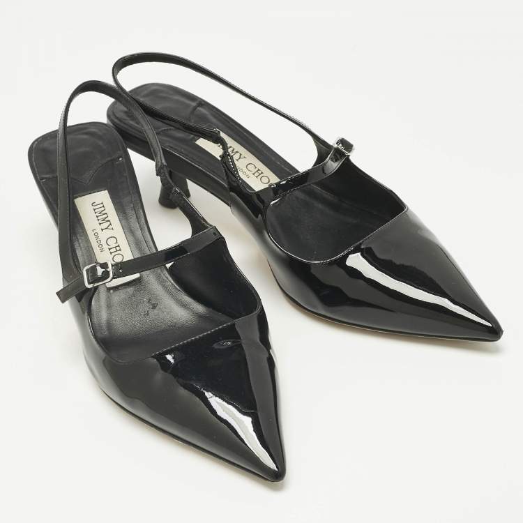 Pre Owned Jimmy Choo Black Patent Leather Didi Slingback Pumps Size 38