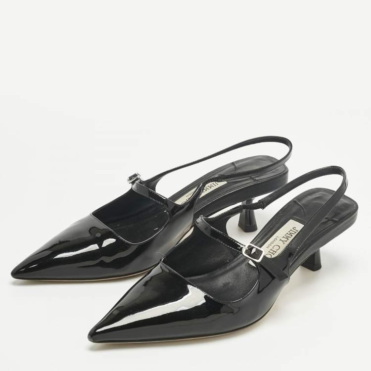 Pre Owned Jimmy Choo Black Patent Leather Didi Slingback Pumps Size 38