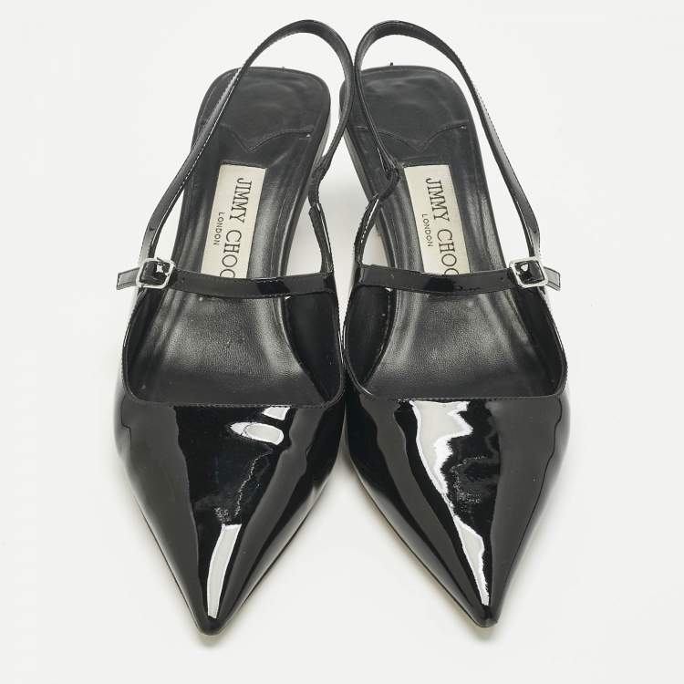 Pre Owned Jimmy Choo Black Patent Leather Didi Slingback Pumps Size 38