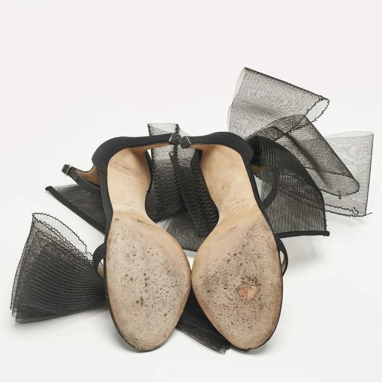 Pre Owned Jimmy Choo Black Canvas and Net Aveline Ankle Strap Sandals Size 36