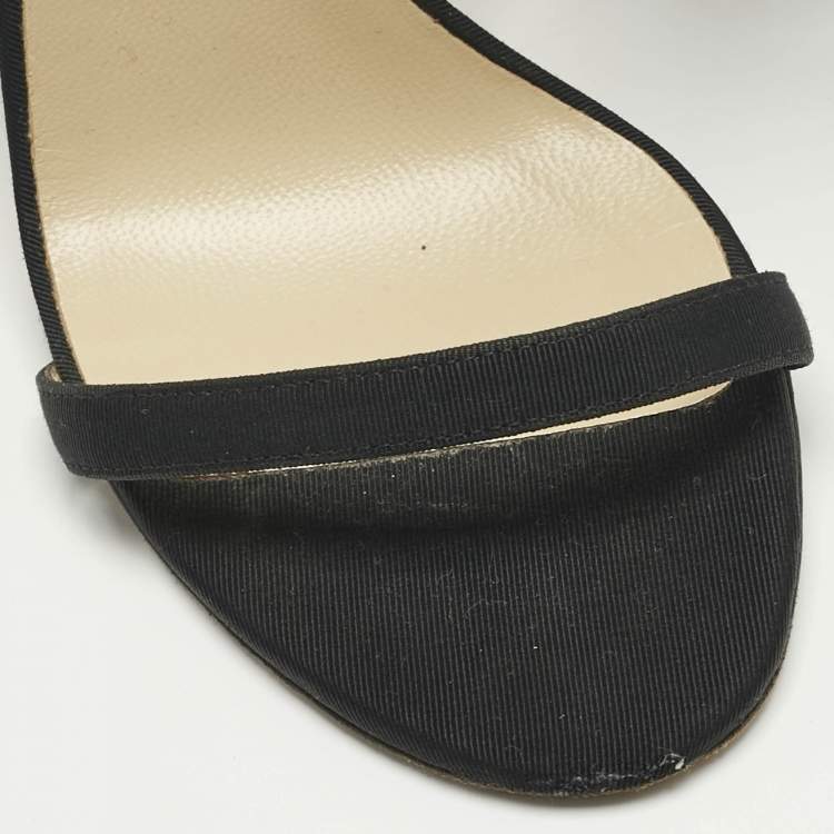 Pre Owned Jimmy Choo Black Canvas and Net Aveline Ankle Strap Sandals Size 36