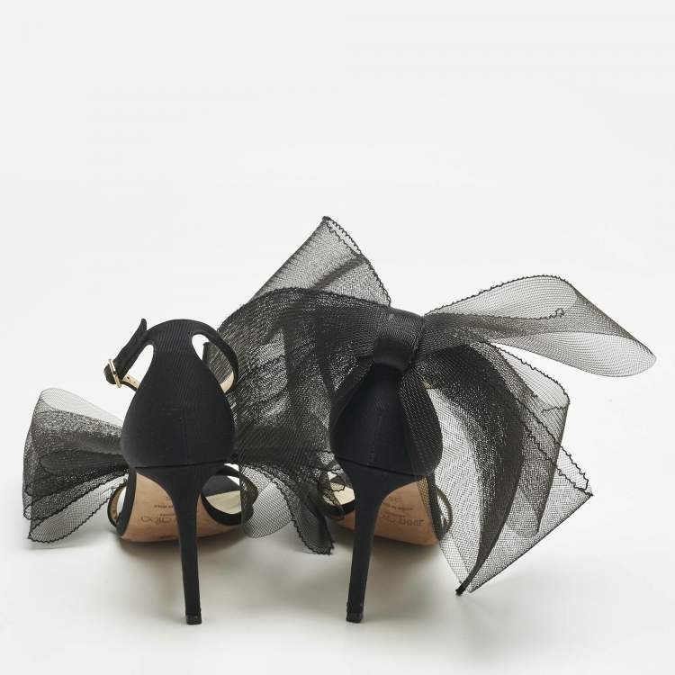 Pre Owned Jimmy Choo Black Canvas and Net Aveline Ankle Strap Sandals Size 36