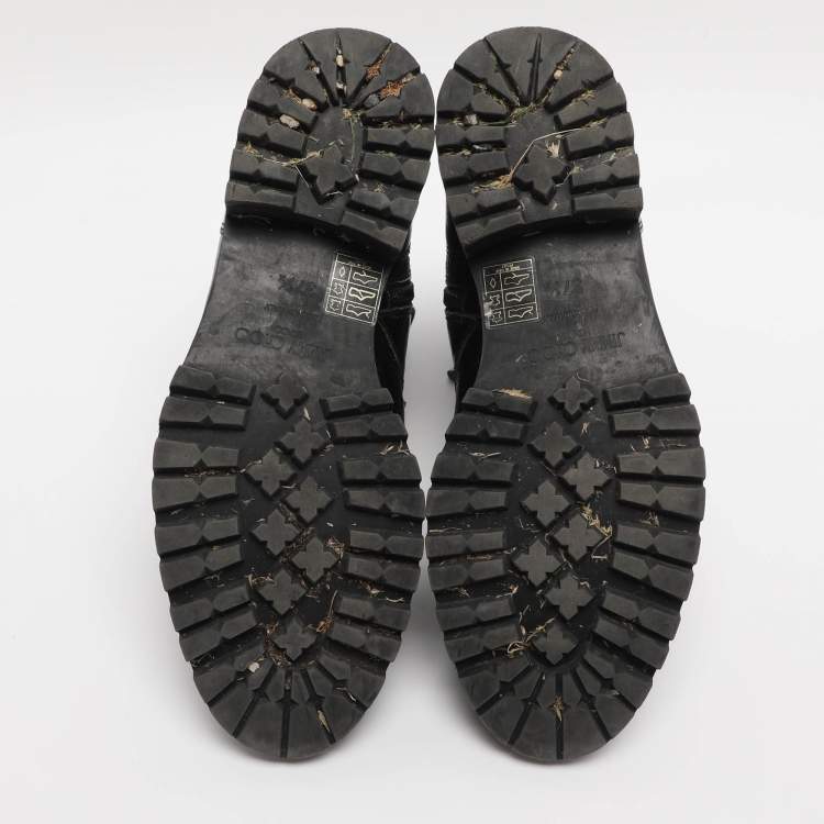 Pre Owned Jimmy Choo Black Patent Leather Cruz Combat Boots Size 37.5