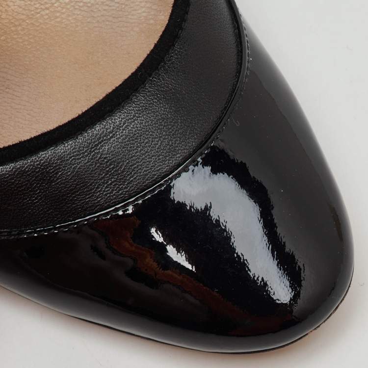 Pre Owned Jimmy Choo Black Leather and Patent Leather Tyler Pumps Size 38.5