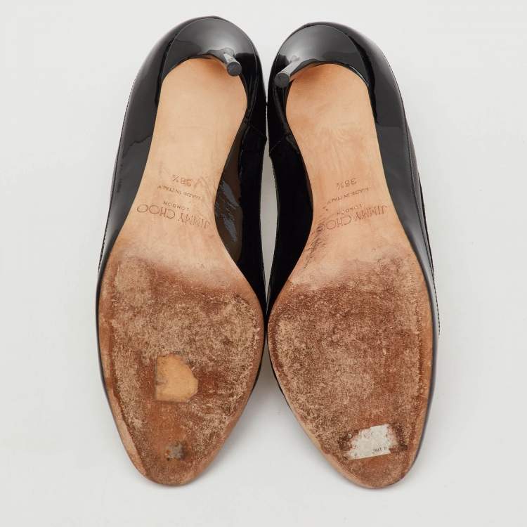 Pre Owned Jimmy Choo Black Leather and Patent Leather Tyler Pumps Size 38.5