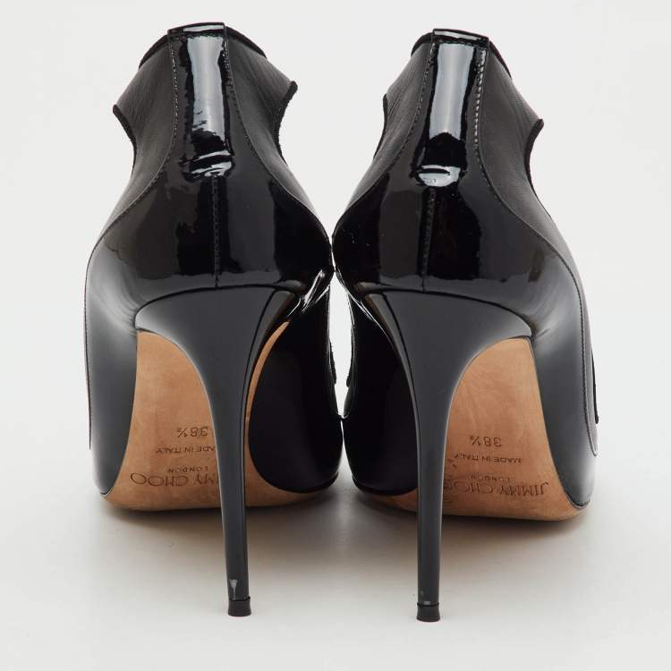 Pre Owned Jimmy Choo Black Leather and Patent Leather Tyler Pumps Size 38.5