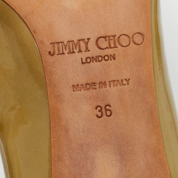مملوكة مسبقًا Jimmy Choo Metallic Patent Leather Evelyn Peep Toe Pumps Size 36