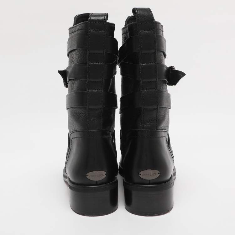 Pre Owned Jimmy Choo Black Leather Dalston Mid Calf Boots Size 41