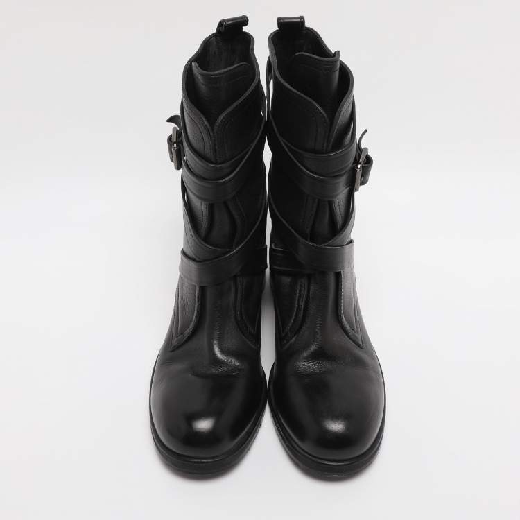 Pre Owned Jimmy Choo Black Leather Dalston Mid Calf Boots Size 41