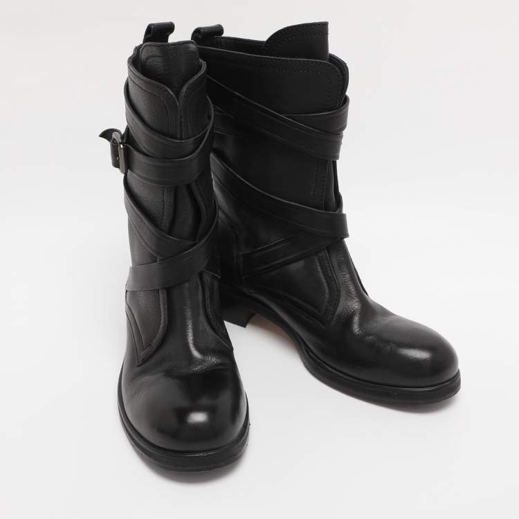 Pre Owned Jimmy Choo Black Leather Dalston Mid Calf Boots Size 41