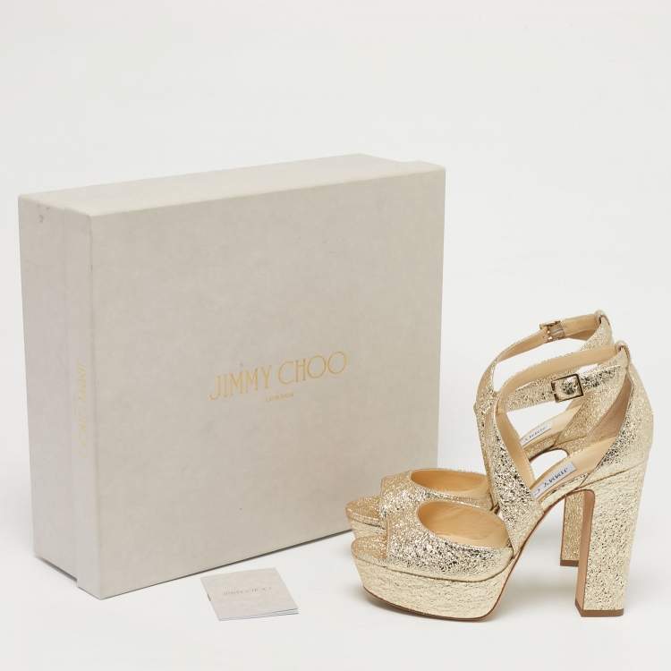 Pre Owned Jimmy Choo Gold Leather Carrie Block Heel Pumps Size 36