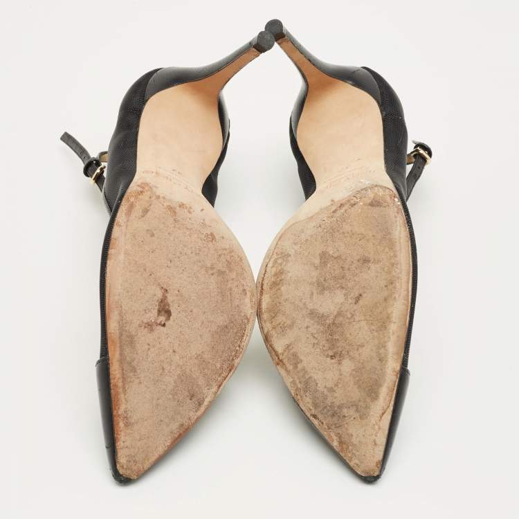 Pre Owned Jimmy Choo Black Leather and Mesh Tower Ankle Strap Pumps Size 37