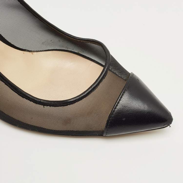 Pre Owned Jimmy Choo Black Leather and Mesh Tower Ankle Strap Pumps Size 37