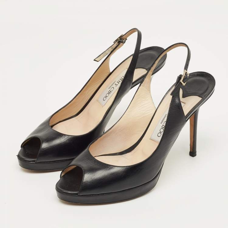 Pre Owned Jimmy Choo Black Patent Leather Vita Slingback Pumps Size 38