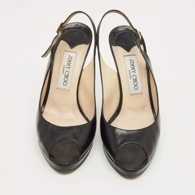 Pre Owned Jimmy Choo Black Patent Leather Vita Slingback Pumps Size 38