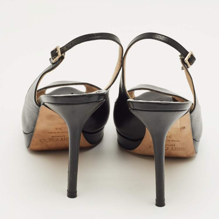 Pre Owned Jimmy Choo Black Patent Leather Vita Slingback Pumps Size 38