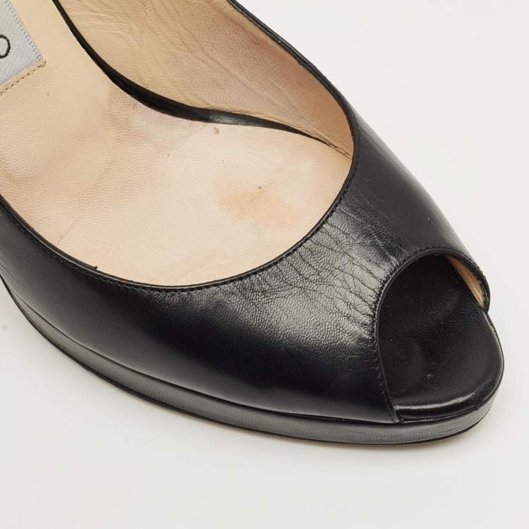 Pre Owned Jimmy Choo Black Patent Leather Vita Slingback Pumps Size 38