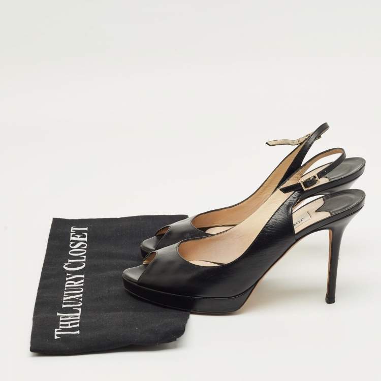 Pre Owned Jimmy Choo Black Patent Leather Vita Slingback Pumps Size 38