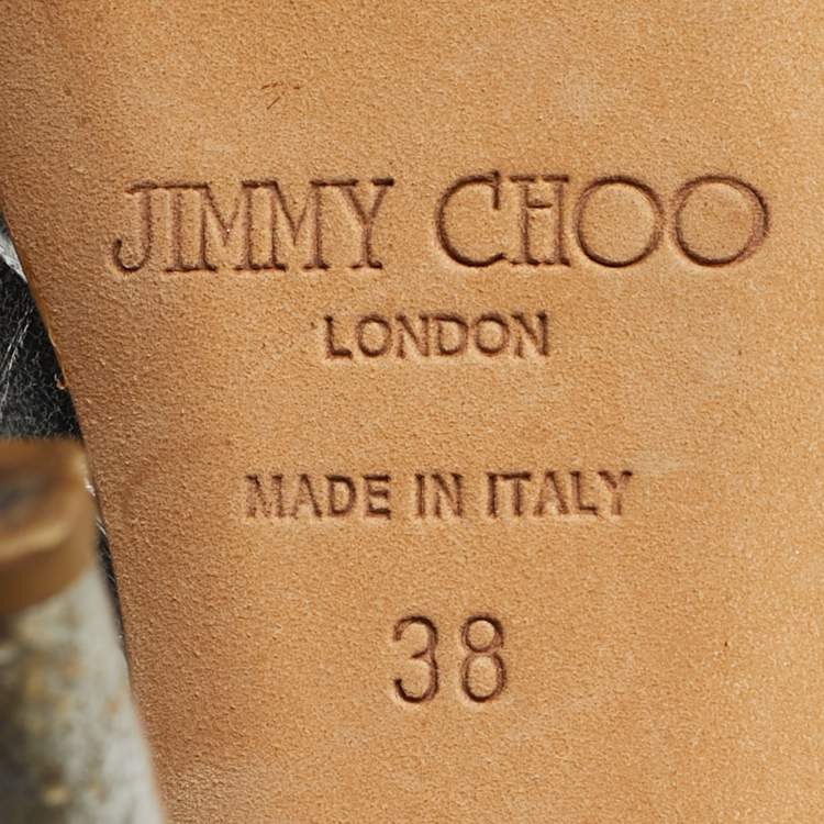 Pre Owned Jimmy Choo Silver Python Embossed Leather Nova Peep Toe Pumps Size 38