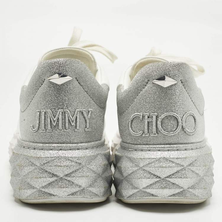 Pre Owned Jimmy Choo White/Silver Leather Diamond Light Maxi Sneakers Size 39