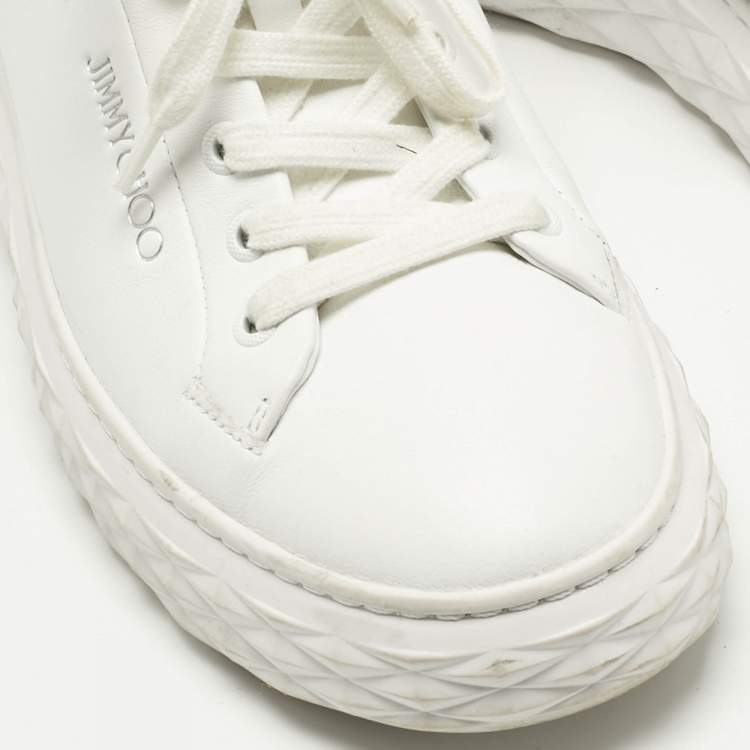 Pre Owned Jimmy Choo White/Silver Leather Diamond Light Maxi Sneakers Size 39
