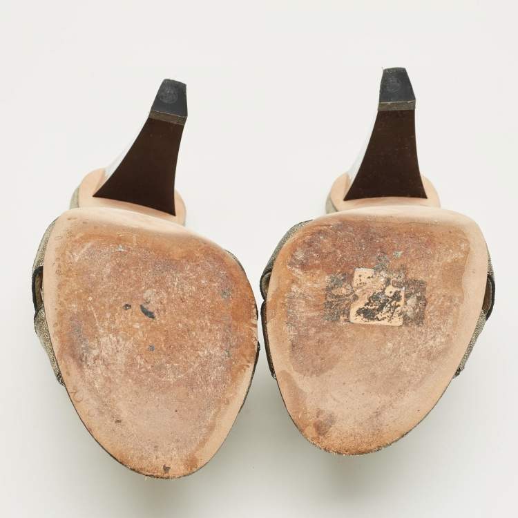 Pre Owned Jimmy Choo Metallic Crisscross Leather Slide Sandals Size 38.5