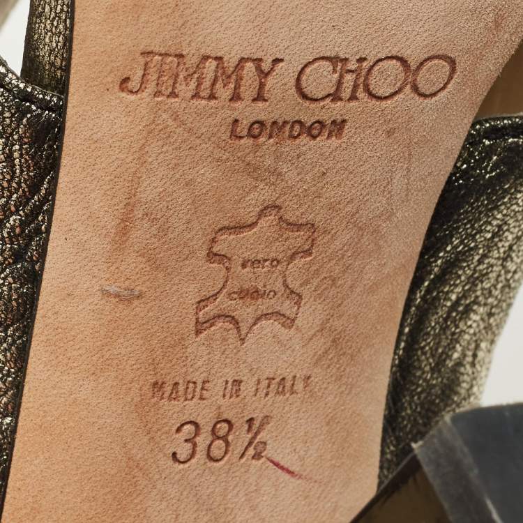 Pre Owned Jimmy Choo Metallic Crisscross Leather Slide Sandals Size 38.5