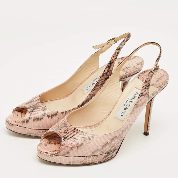 Pre Owned Jimmy Choo Pink Python LeatherPeep Toe Slingback Pumps Size 38