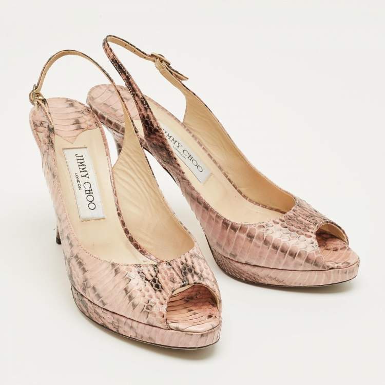 Pre Owned Jimmy Choo Pink Python LeatherPeep Toe Slingback Pumps Size 38