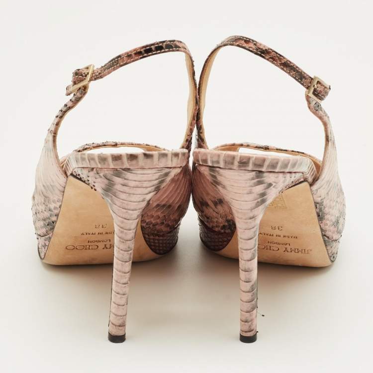 Pre Owned Jimmy Choo Pink Python LeatherPeep Toe Slingback Pumps Size 38
