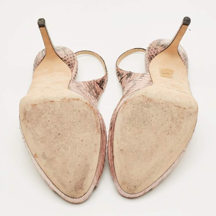 Pre Owned Jimmy Choo Pink Python LeatherPeep Toe Slingback Pumps Size 38