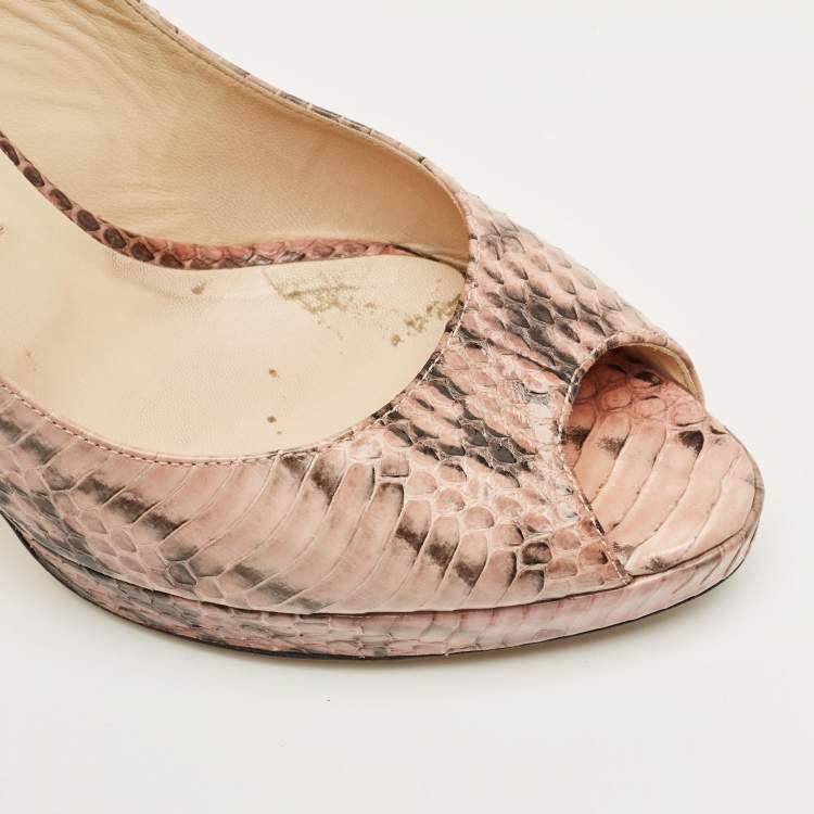 Pre Owned Jimmy Choo Pink Python LeatherPeep Toe Slingback Pumps Size 38
