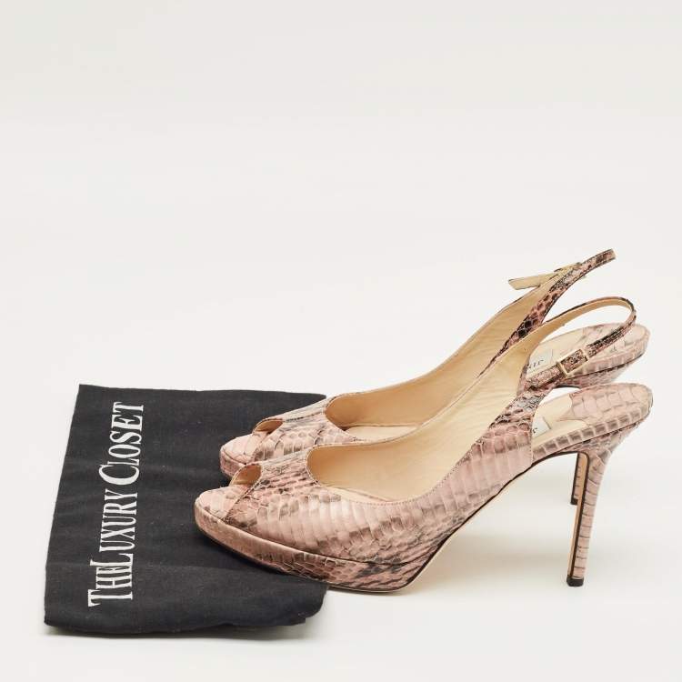 Pre Owned Jimmy Choo Pink Python LeatherPeep Toe Slingback Pumps Size 38