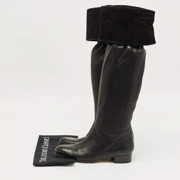 Pre Owned Jimmy Choo Black Leather Knee Length Boots Size 39.5
