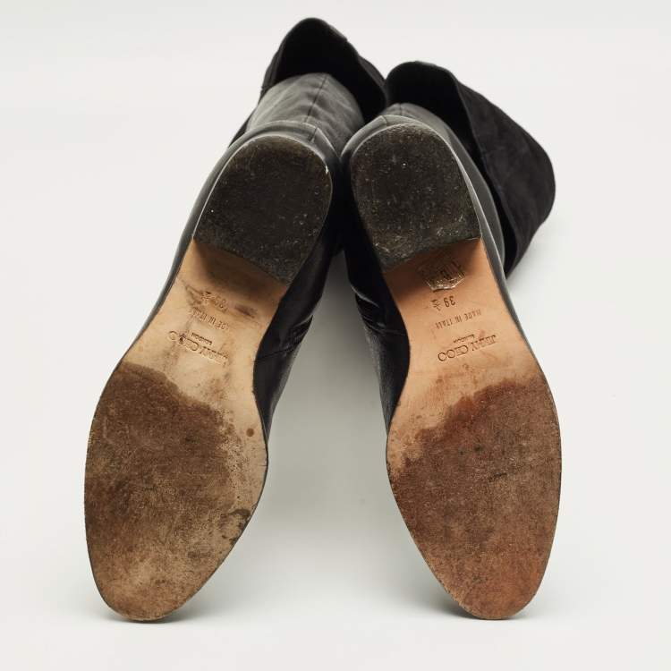 Pre Owned Jimmy Choo Black Leather Knee Length Boots Size 39.5