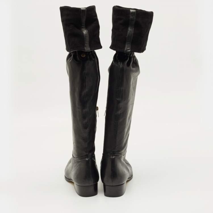 Pre Owned Jimmy Choo Black Leather Knee Length Boots Size 39.5