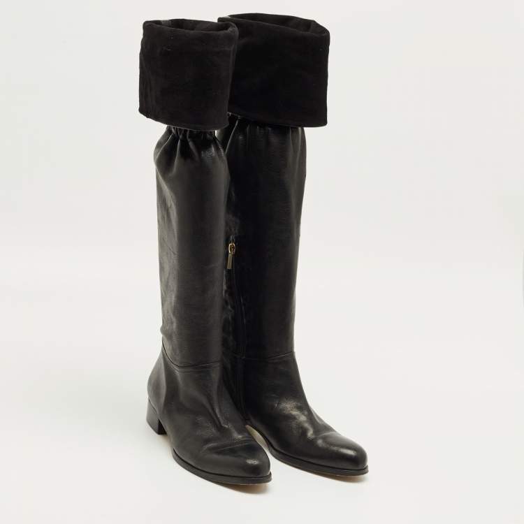 Pre Owned Jimmy Choo Black Leather Knee Length Boots Size 39.5