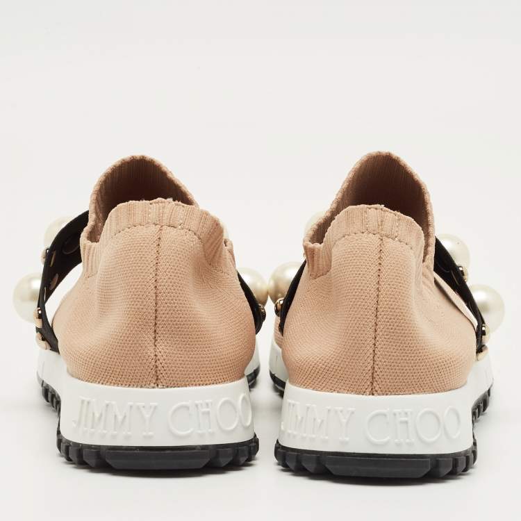 مملوكة مسبقًا Jimmy Choo Beige Fabric Studded Accents Sneakers Size 37