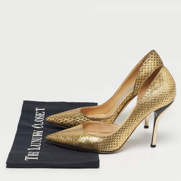 Pre Owned Jimmy Choo Gold Python Embossed Leather D'orsay Pumps Size 36