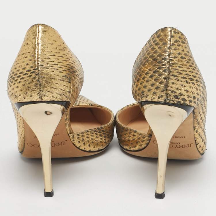 Pre Owned Jimmy Choo Gold Python Embossed Leather D'orsay Pumps Size 36
