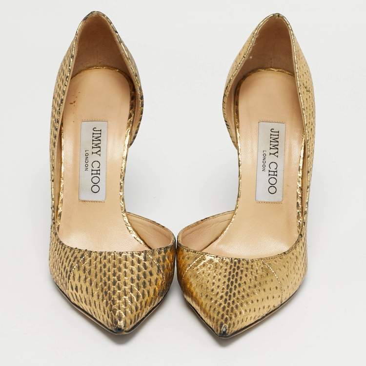 Pre Owned Jimmy Choo Gold Python Embossed Leather D'orsay Pumps Size 36