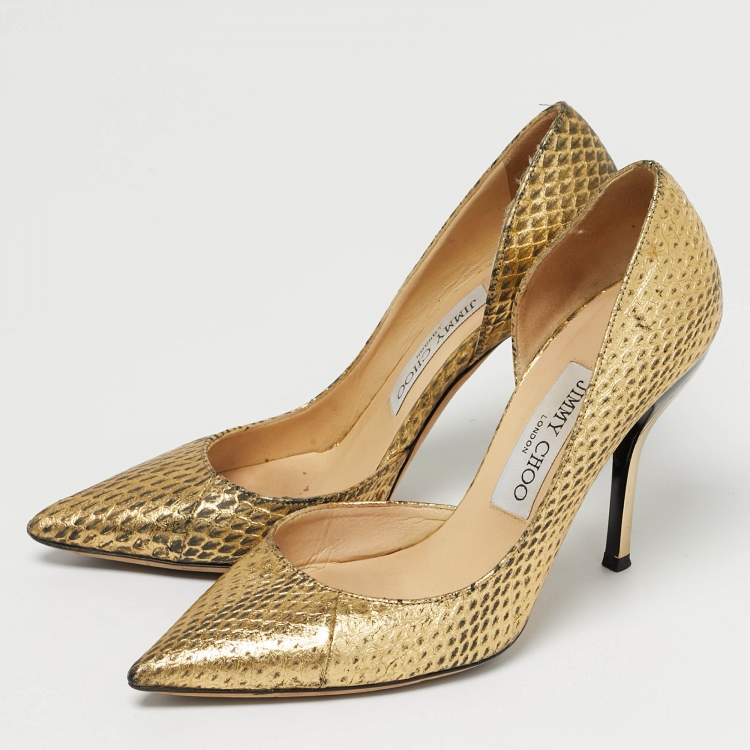 Pre Owned Jimmy Choo Gold Python Embossed Leather D'orsay Pumps Size 36